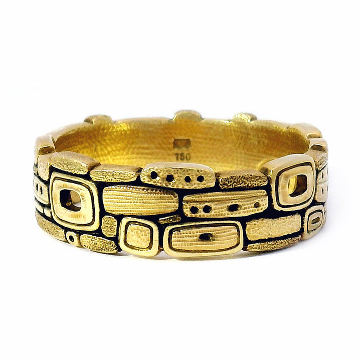 Textured 18K Yellow Gold Band - "Stone Barn"