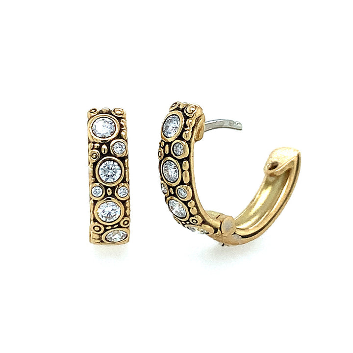 Diamond & Yellow Gold Huggie Earrings - "Oval Hoop"