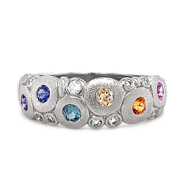 Montana Sapphire & Diamond Domed Platinum Ring - "Rainbow Candy"