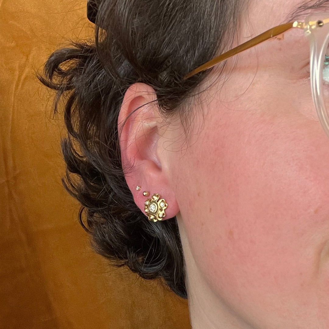 18K Yellow Gold Diamond Stud Earrings - "Rosette"