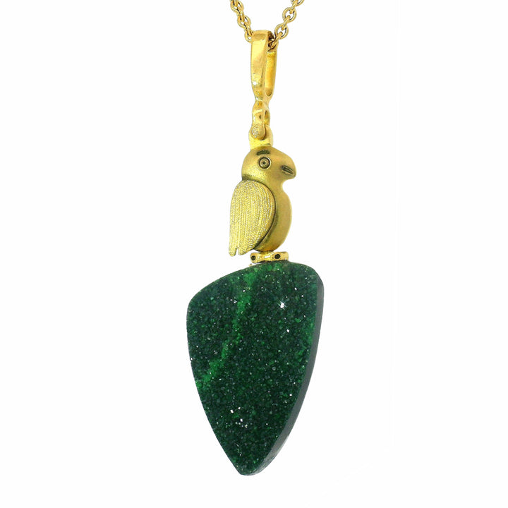 Uvarovite Garnet & Yellow Gold Pendant - "Fable Animals & Strange Characters"