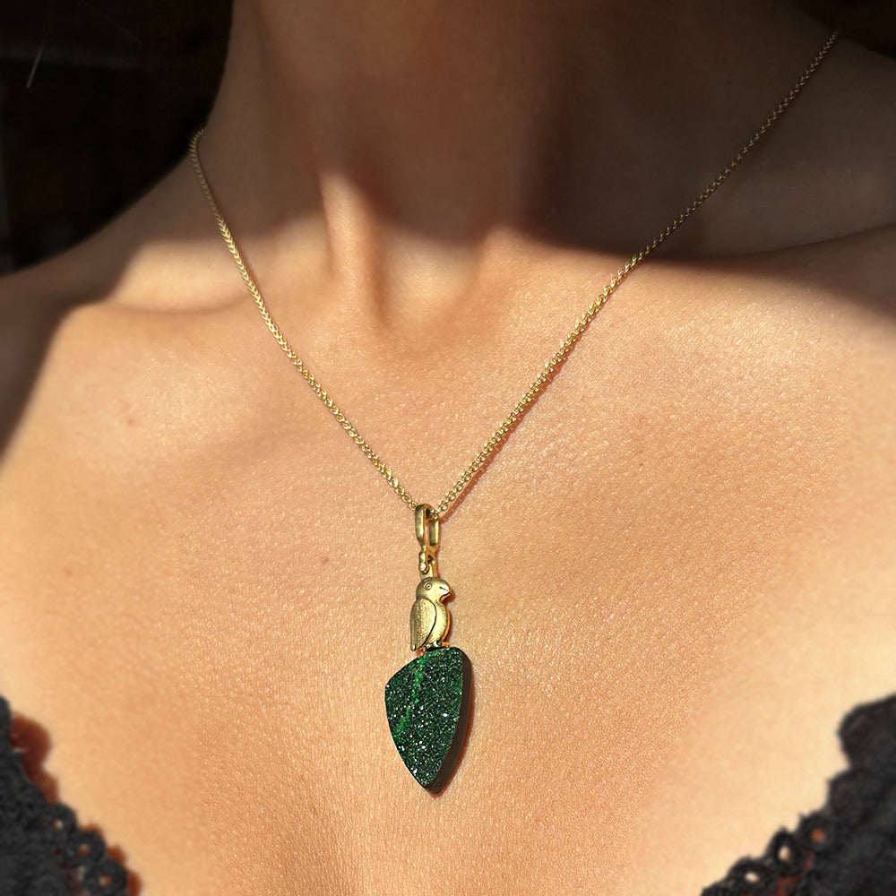 Uvarovite Garnet & Yellow Gold Pendant - "Fable Animals & Strange Characters"