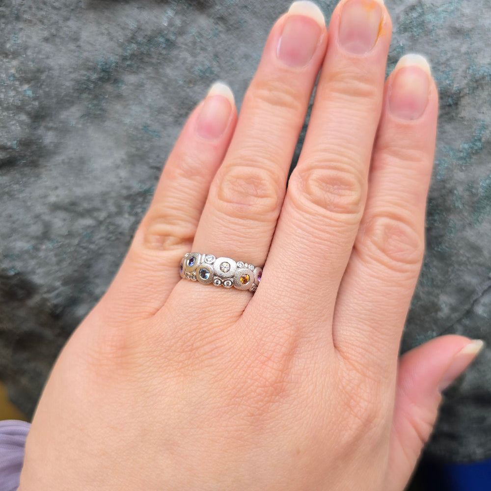 Montana Sapphire & Diamond Domed Platinum Ring - "Rainbow Candy"