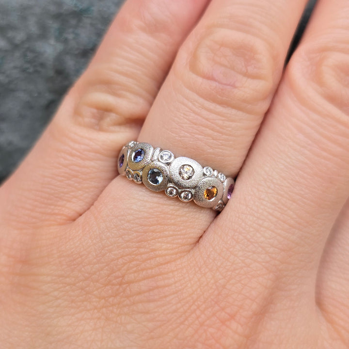 Montana Sapphire & Diamond Domed Platinum Ring - "Rainbow Candy"