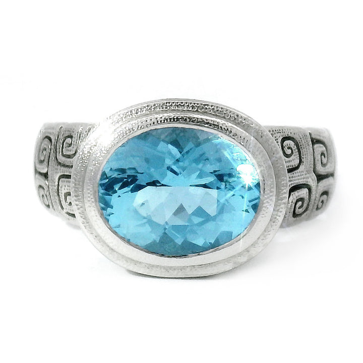 Platinum & Aquamarine Bezel Ring - "J's Garden"
