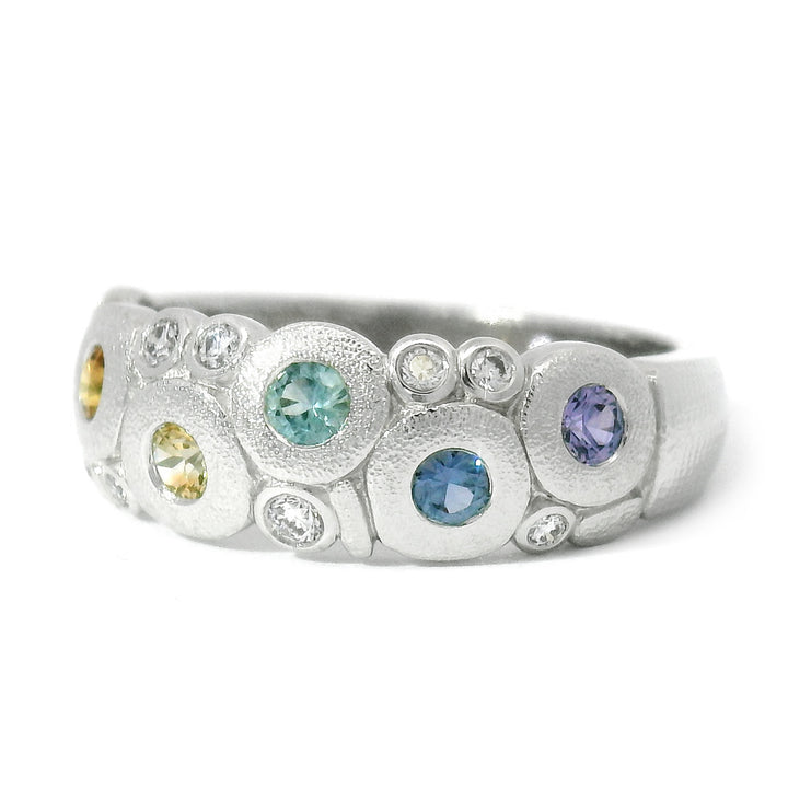 Montana Sapphire & Diamond Domed Platinum Ring - "Rainbow Candy"