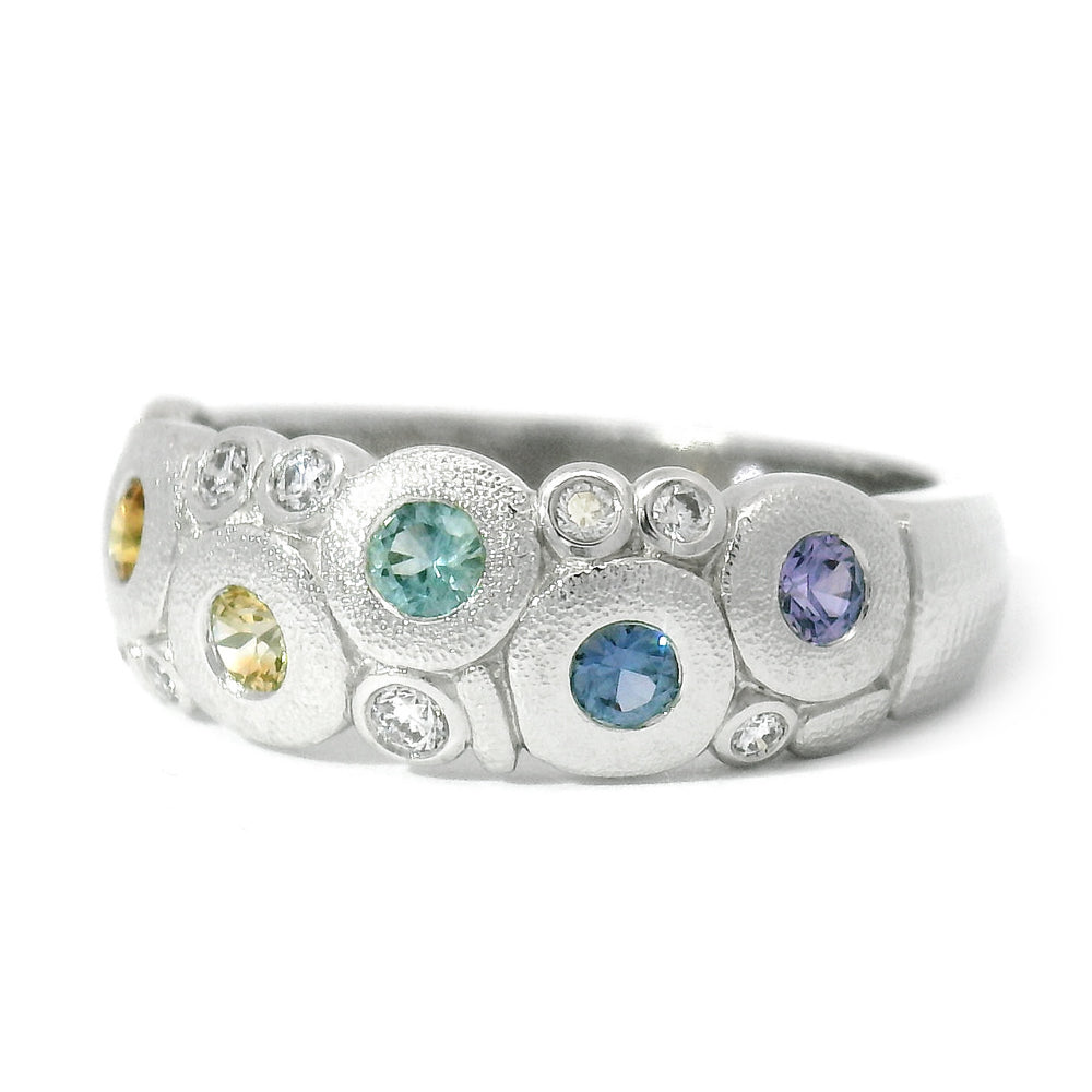 Montana Sapphire & Diamond Domed Platinum Ring - "Rainbow Candy"
