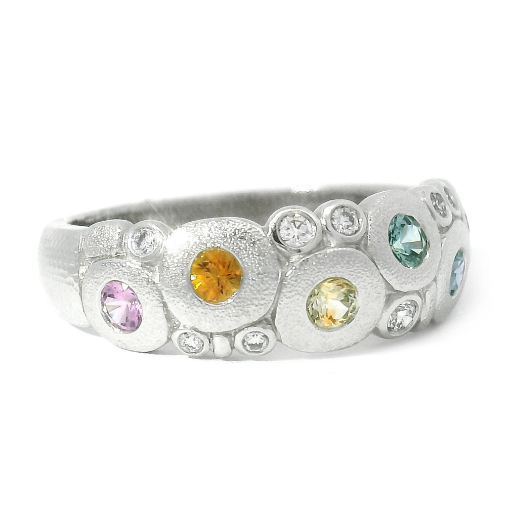 Montana Sapphire & Diamond Domed Platinum Ring - "Rainbow Candy"