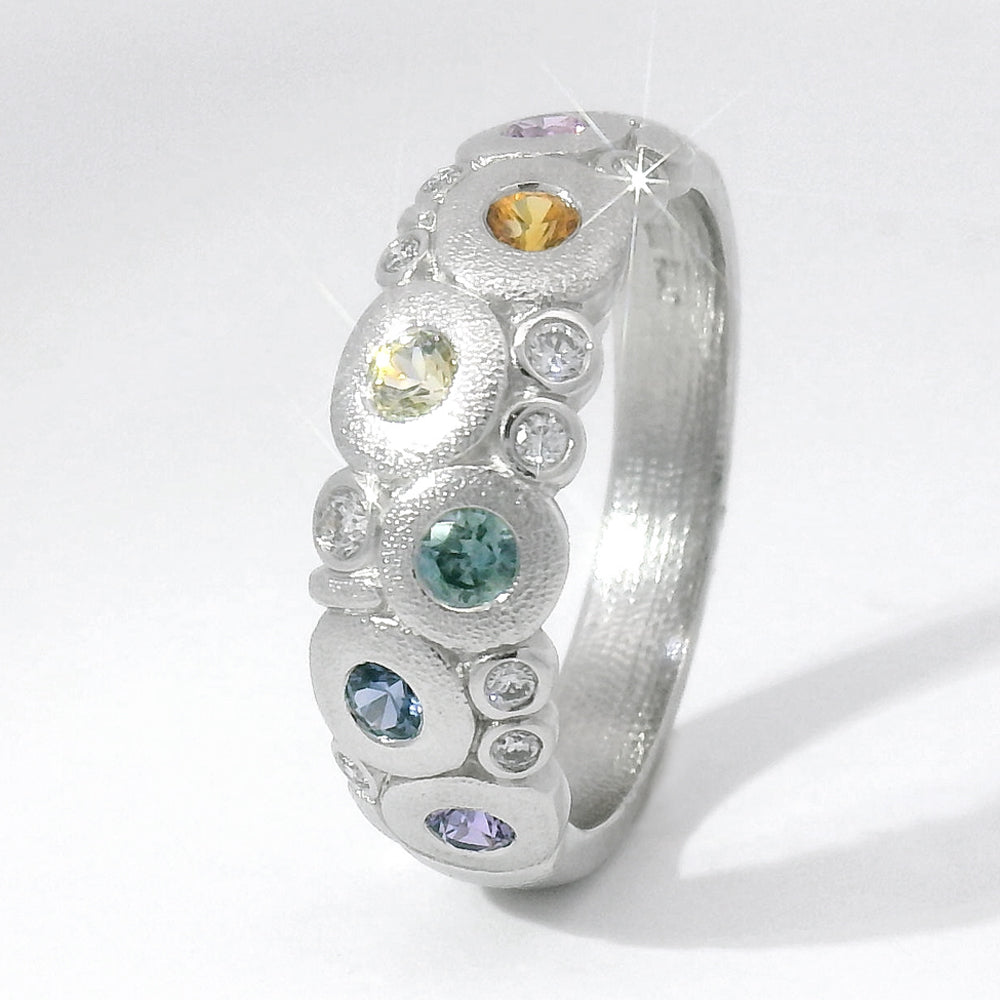 Montana Sapphire & Diamond Domed Platinum Ring - "Rainbow Candy"
