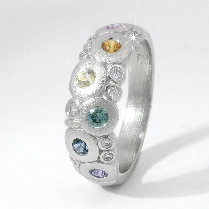 Montana Sapphire & Diamond Domed Platinum Ring - "Rainbow Candy"