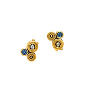 Yogo sapphire & Diamond Yellow Gold Stud Earrings - "Ocean"