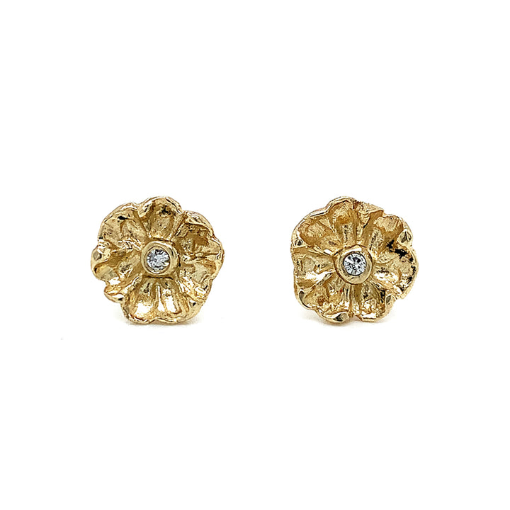 Gold and Diamond Flower Earrings - "Efflorescent"