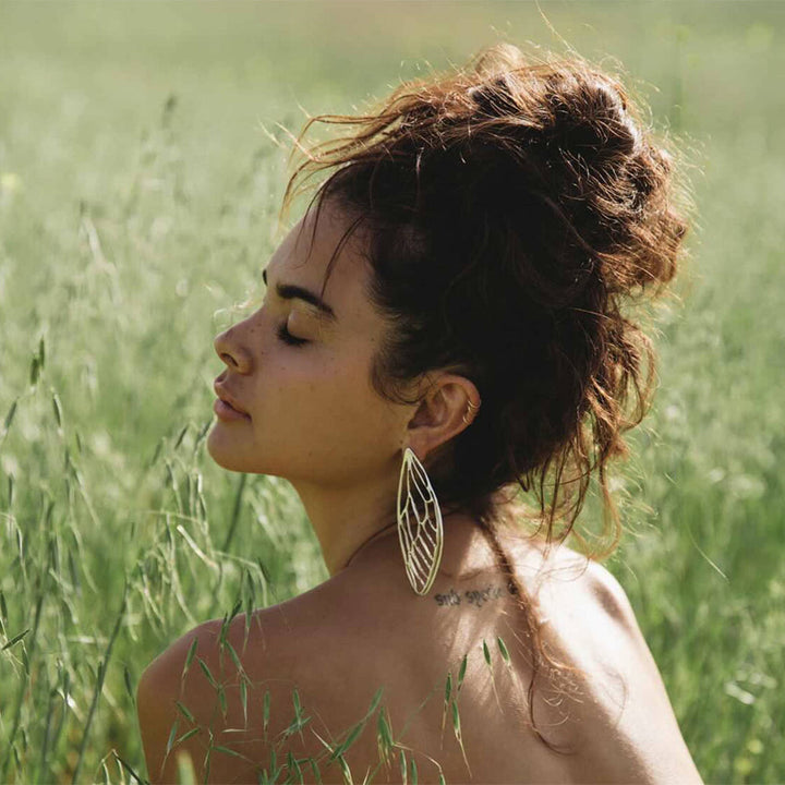 Brass Statement Earring - "Bold Cicada Wings"