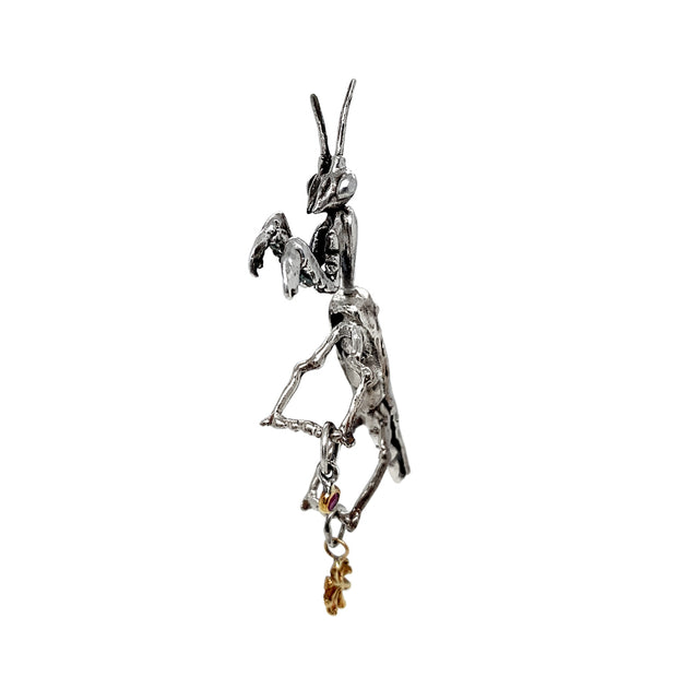 Sterling Silver & 14K Yellow Gold Praying Mantis Earring - "Mantodea"