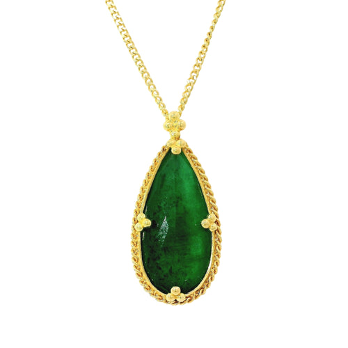 Pear-Shaped Emerald Necklace in Gold - "Greenwake"