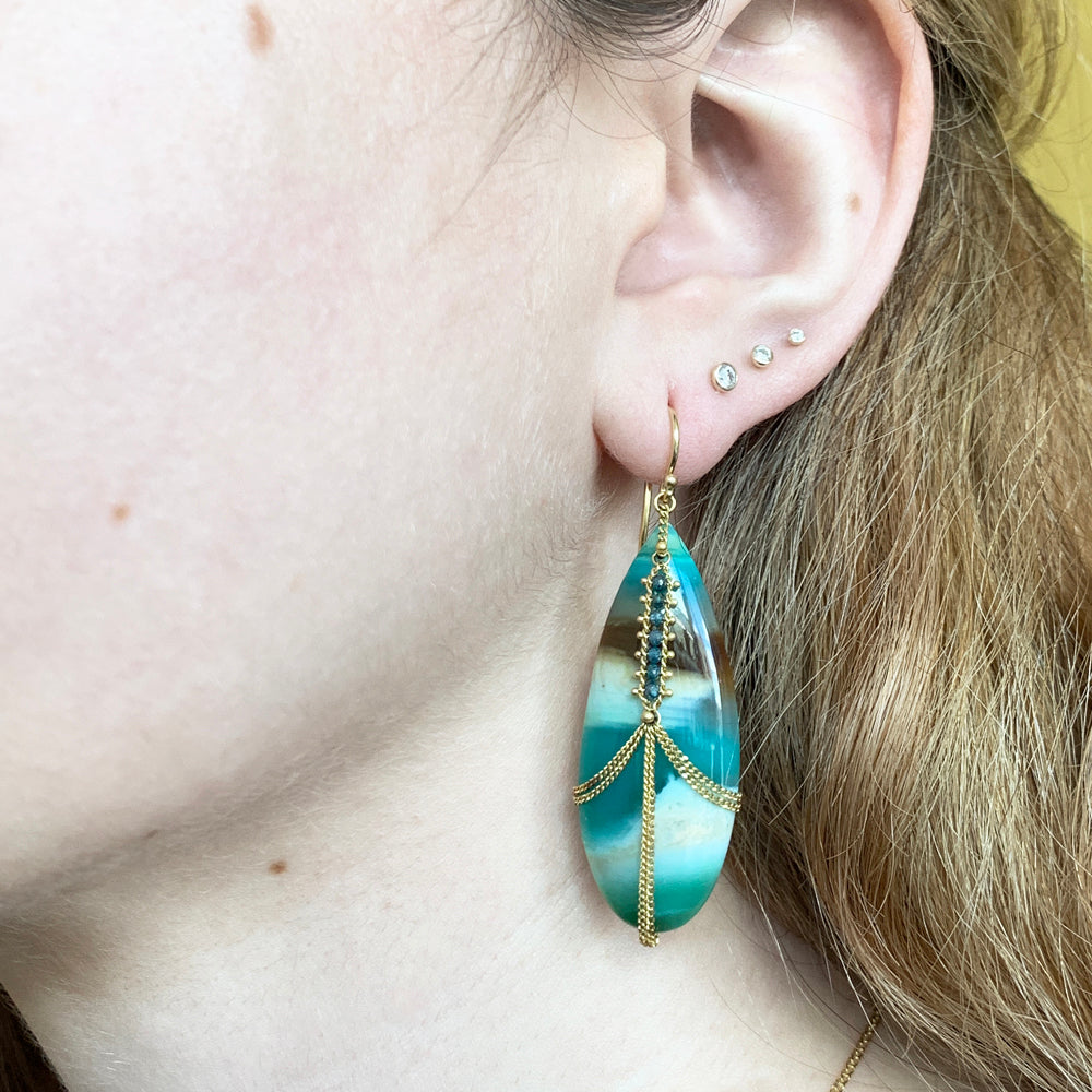 One-of-a-Kind Blue Opal & Petrified Wood Draped Earrings - "Pina Colada"