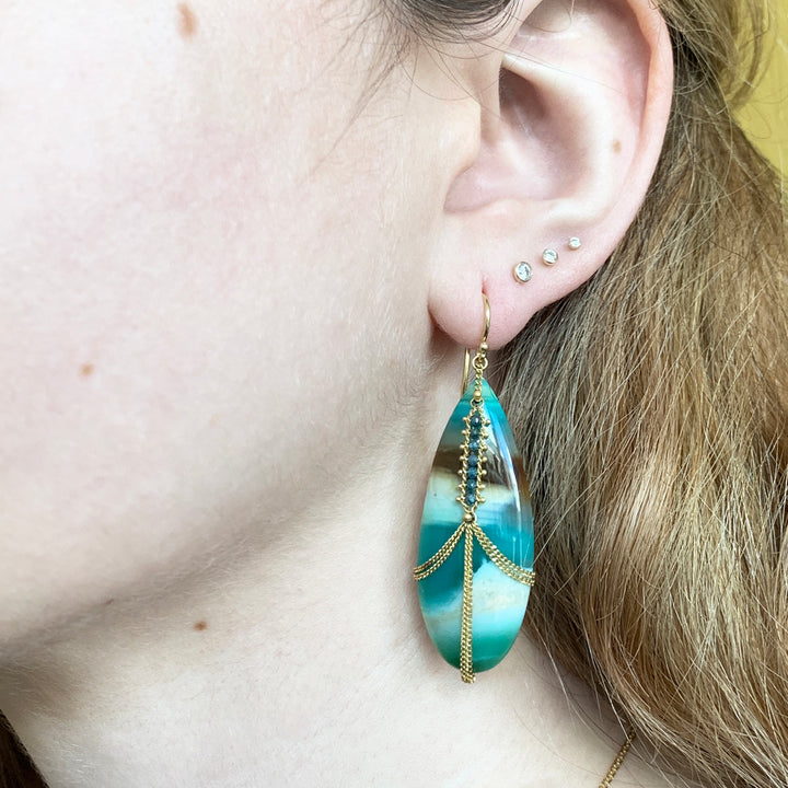 One-of-a-Kind Blue Opal & Petrified Wood Draped Earrings - "Pina Colada"