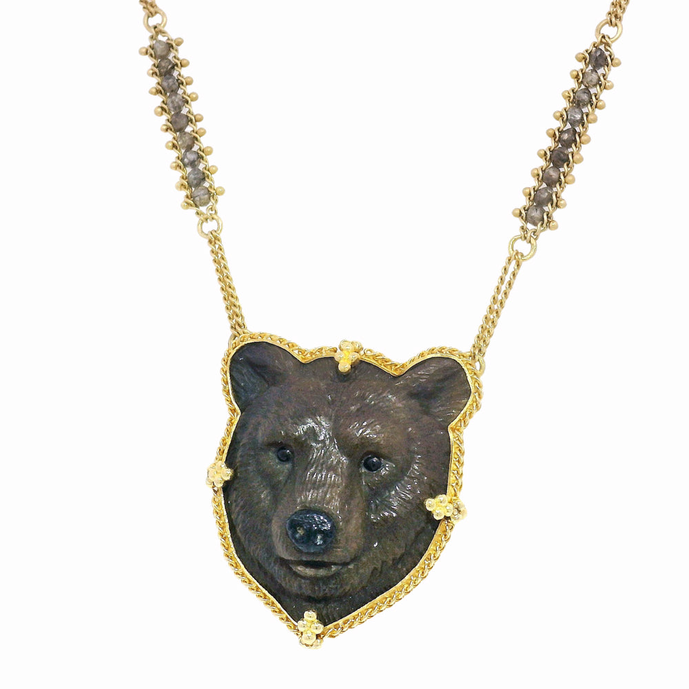 One-of-a-Kind Jasper, Onyx & Diamond Necklace - "Grizzly 399"