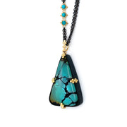 One-of-a-Kind Moon River Turquoise & Diamond Rondelle Necklace - "Dusted Dreams"