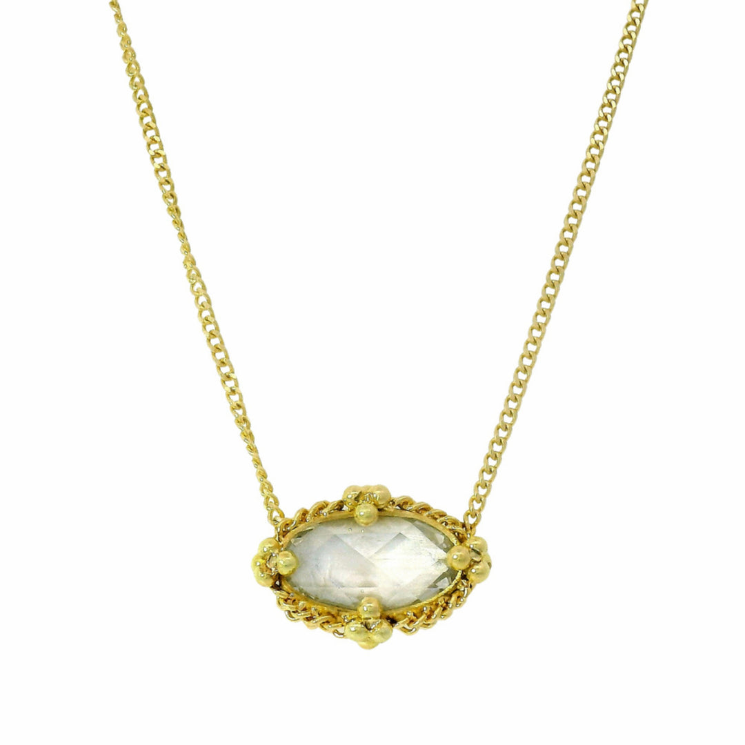 Elongated moval diamond pendant with warm rose-cut shimmer