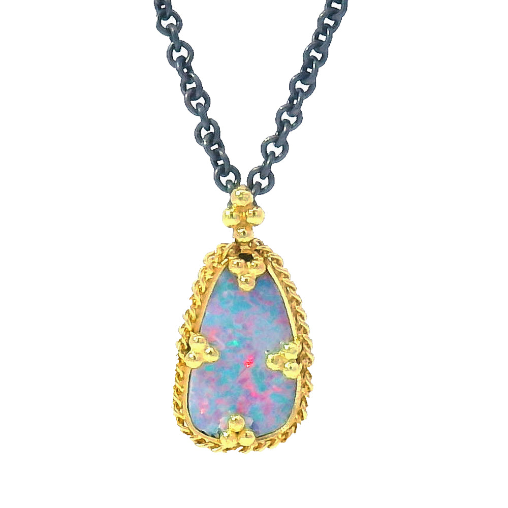 Australian Opal Doublet, Silver & Gold Necklace - "Monet's Palette"