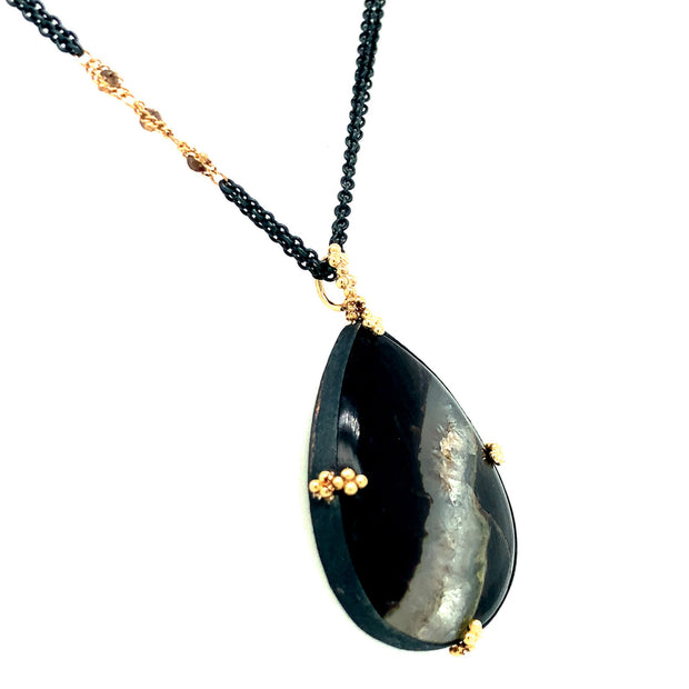 One-of-a-Kind Black Agate Druzy Necklace - "Milky Way"