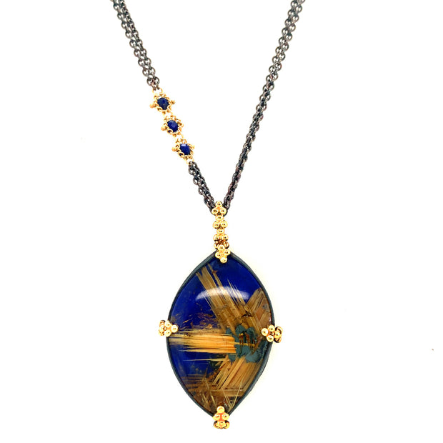 One-of-a-Kind Lapis Lazuli & Rutilated Quartz Necklace - "Indigo Nights"