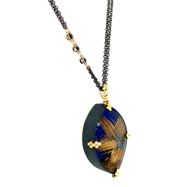 One-of-a-Kind Lapis Lazuli & Rutilated Quartz Necklace - "Indigo Nights"