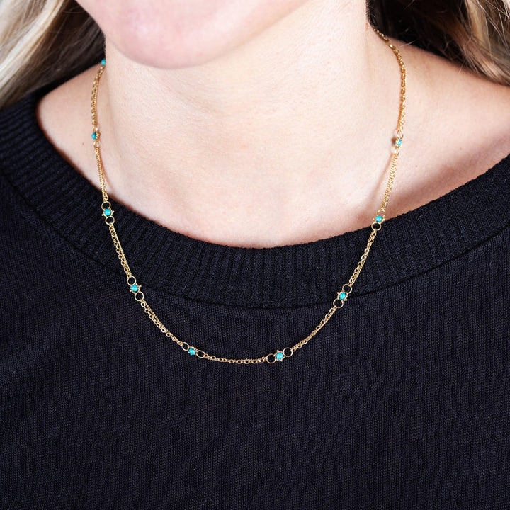 Beaded Turquoise & Gold Necklace - "Whisper Chain"