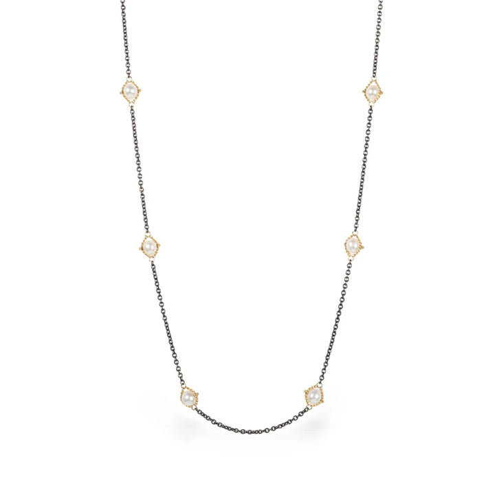 Freshwater Pearl Textile Stationed Necklace - "Pearl Parade"