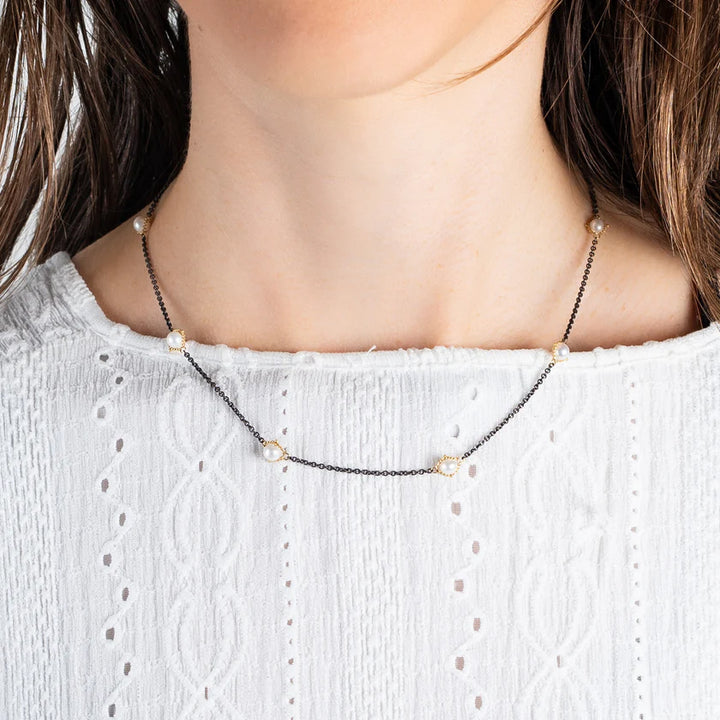 Freshwater Pearl Textile Stationed Necklace - "Pearl Parade"