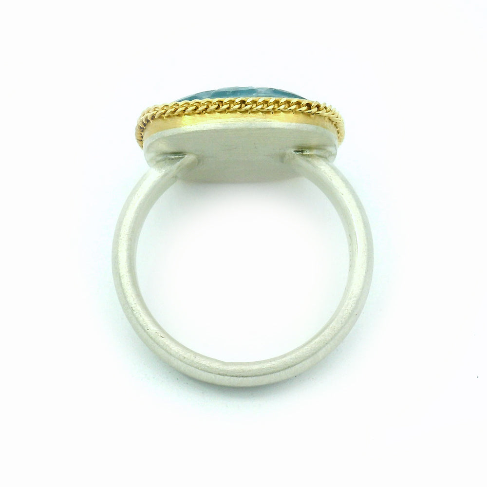 Carved Aquamarine, Gold & Silver Ring - "Deniz Nefesi"