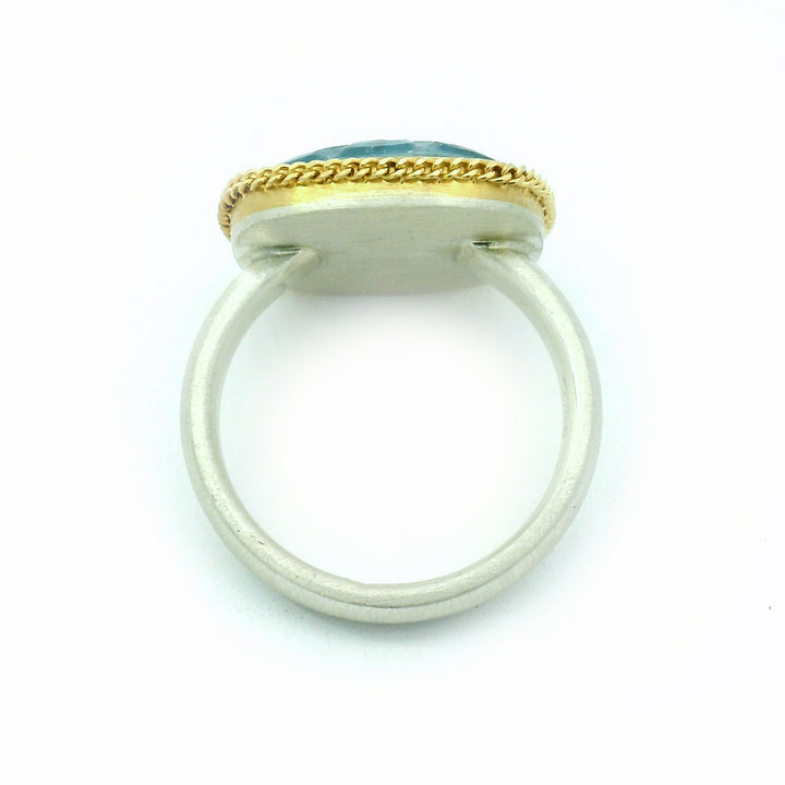 Carved Aquamarine, Gold & Silver Ring - "Deniz Nefesi"