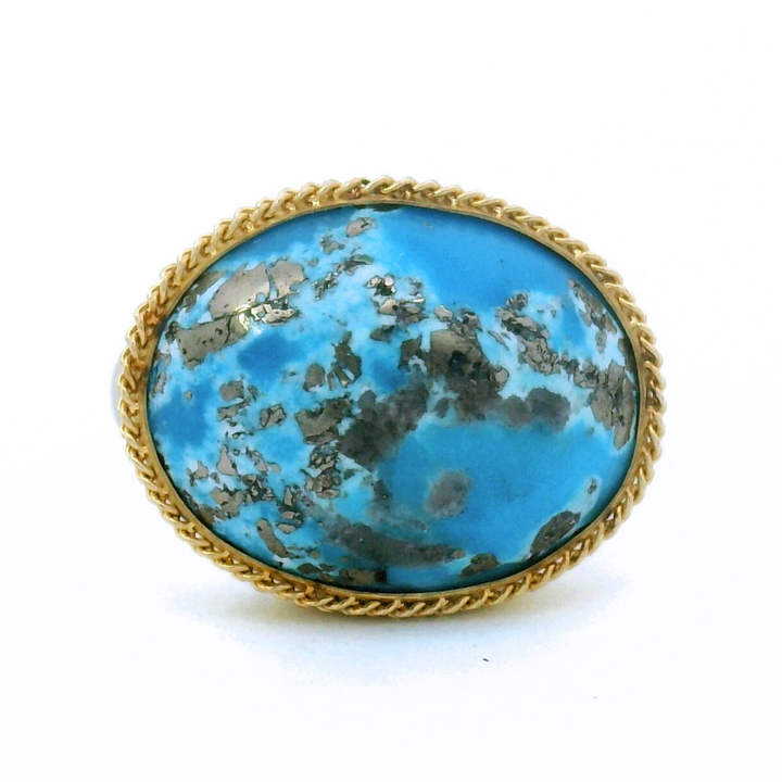 Turquoise Cabochon, Gold & Silver Ring - "Azure Serenity"
