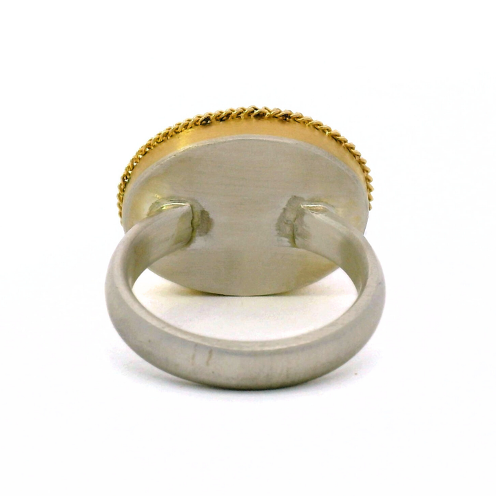 Turquoise Cabochon, Gold & Silver Ring - "Azure Serenity"