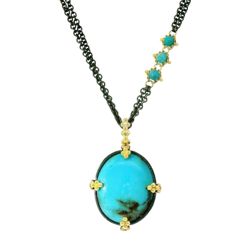 Blue Moon Turquoise in Sterling Silver and Gold - "Blue Mesa"