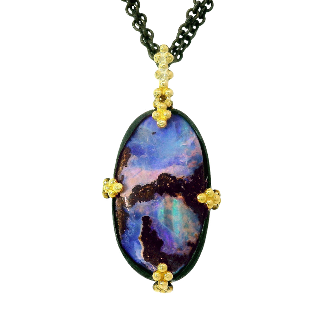 Close-up of Yowah and Koroit opal showing natural play-of-color