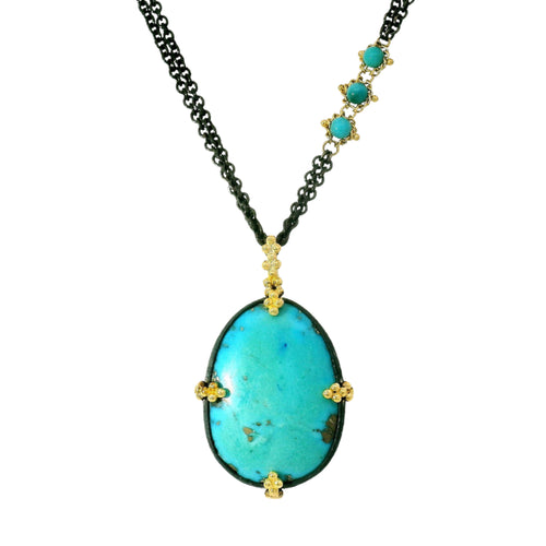 Red Mountain Turquoise in Oxidized Sterling Silver & Gold- "Desert Bloom"