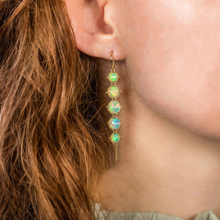 Ethiopian Opal & Yellow Gold Earrings - "Desert Mirage"