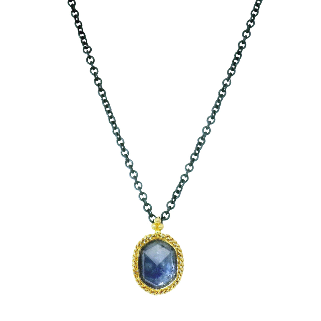 Skybound one-of-a-kind Montana sapphire necklace in gold and silver