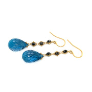 Blue Topaz & Diamond Rondelle Drop Earrings - "London Rain"