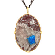 One-of-a-Kind Cavansite With Druzy Quartz & Diamond Rondelle Necklace - "Toprak"