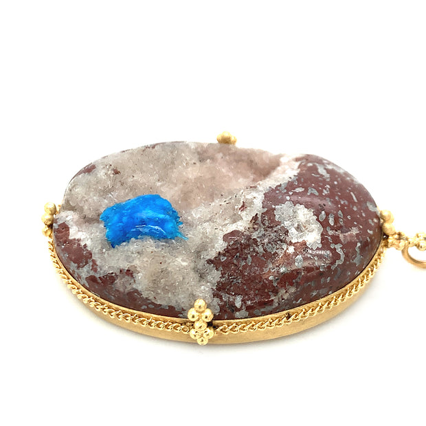 One-of-a-Kind Cavansite With Druzy Quartz & Diamond Rondelle Necklace - "Toprak"