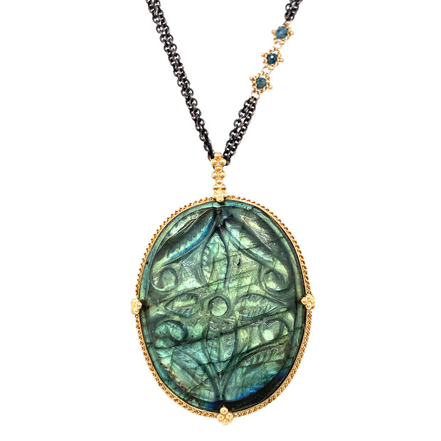 One-of-a-Kind Labradorite & Diamond Rondelle Necklace - "Mystic Lake"