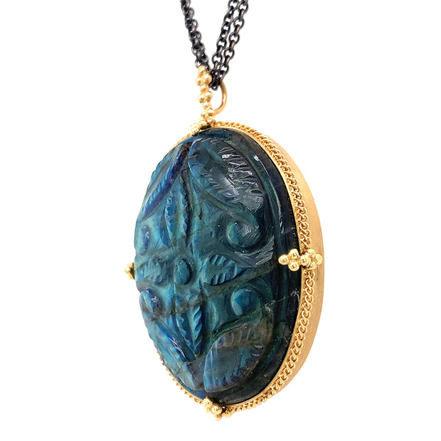 One-of-a-Kind Labradorite & Diamond Rondelle Necklace - "Mystic Lake"