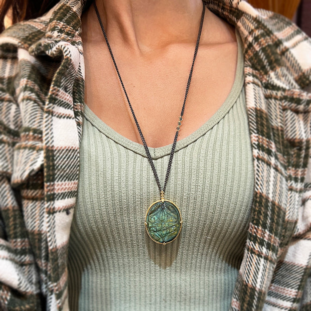 One-of-a-Kind Labradorite & Diamond Rondelle Necklace - "Mystic Lake"