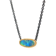 Sterling Silver & Yellow Gold Australian Opal Doublet Necklace - "Glowing Sea"