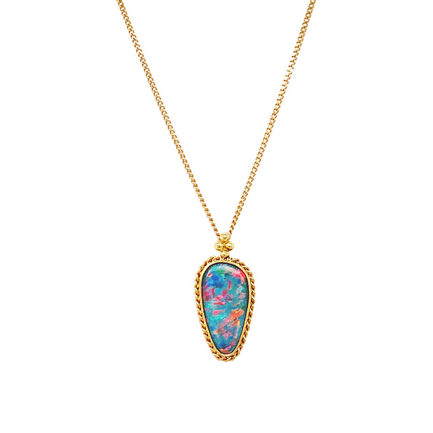 18K Yellow Gold Australian Opal Doublet Necklace - "Confetti Skies"