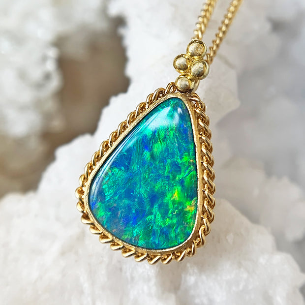 18K Yellow Gold Australian Opal Doublet Necklace - "Caribbean Waters"