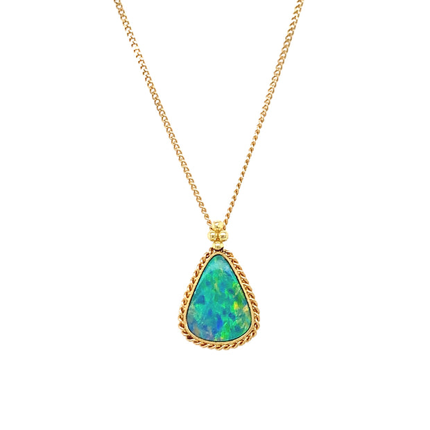 18K Yellow Gold Australian Opal Doublet Necklace - "Caribbean Waters"